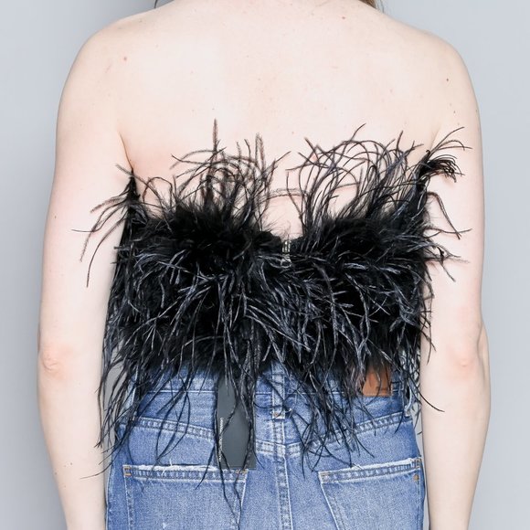 LAMARQUE Zaina Black Feather Bustier Top NWT - Picture 5 of 7